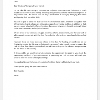 Sponsorship Request Letter for Soccer Team