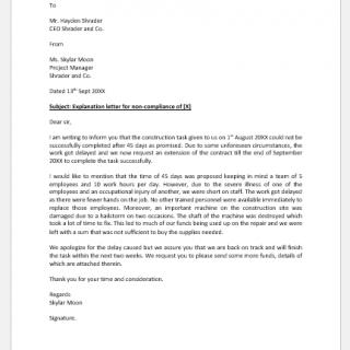 Explanation letter for non-compliance