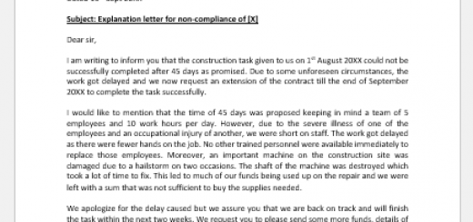 Explanation letter for non-compliance