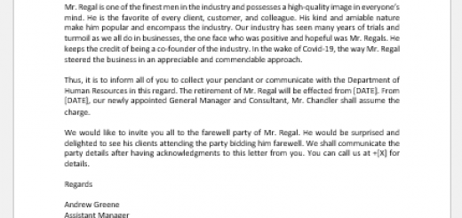 Retirement announcement letter to client
