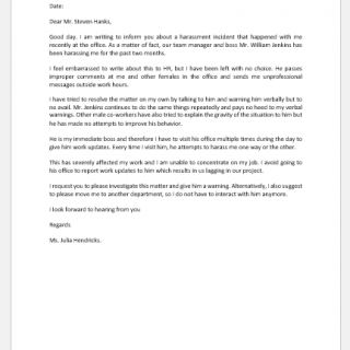 Complaint Letter against Boss for Harassment
