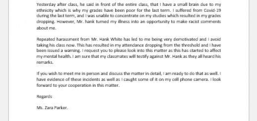 Complaint Letter against College Professor for Harassment