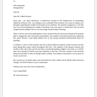 Complaint Letter to Dean of University for Quality of Education