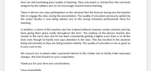 Complaint Letter to Dean of University for Quality of Education