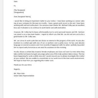 Complaint letter about employee attitude