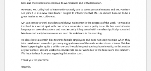 Complaint letter about employee attitude