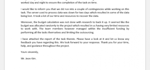 Email to manager for task has been completed successfully