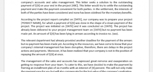 Letter for the settlement of the outstanding payment