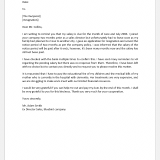 Letter to boss to remind salary is due