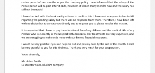 Letter to boss to remind salary is due