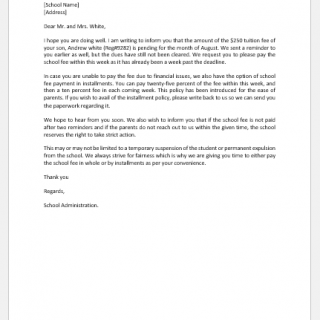 Letter to parents to pay school fee