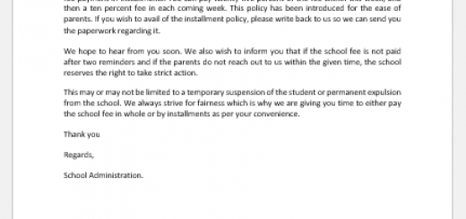 Letter to parents to pay school fee