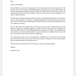 New store opening announcement letter