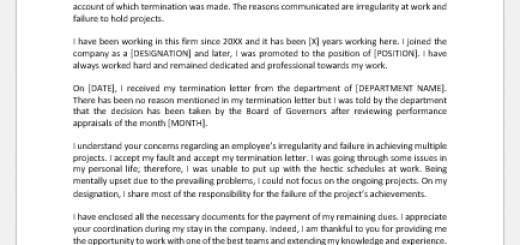 Response letter to termination of employment