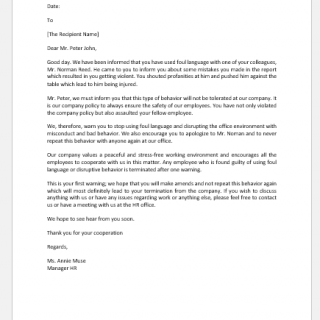 Warning Letter for Using Foul Language at Workplace