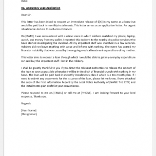 Emergency loan application letter