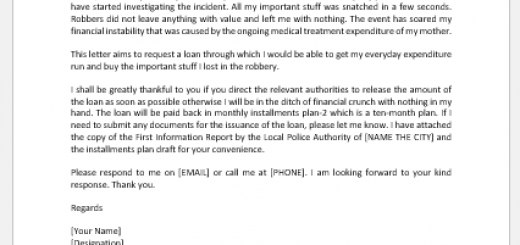 Emergency loan application letter