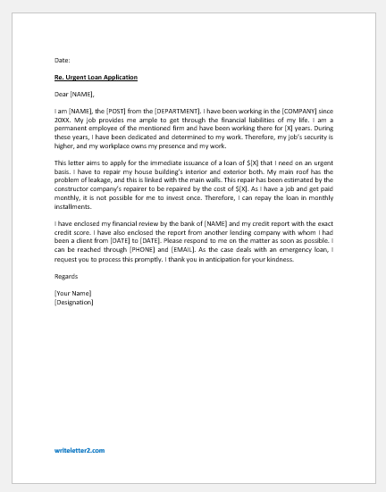 Emergency loan application letter