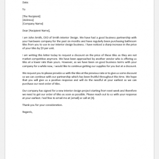 Letter requesting discount on price