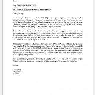 Supplier change announcement letter