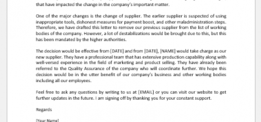 Supplier change announcement letter