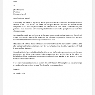 Warning letter for rude behavior of coworker