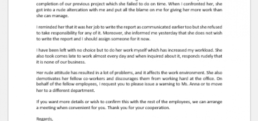 Warning letter for rude behavior of coworker