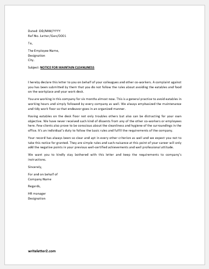 Letter Persuading Employees to Maintain Cleanliness
