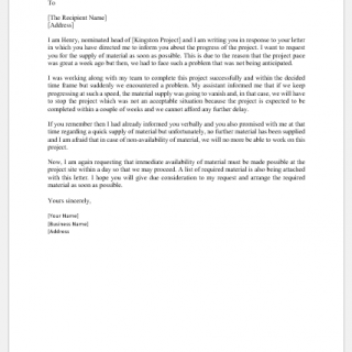 Letter of request for material needed
