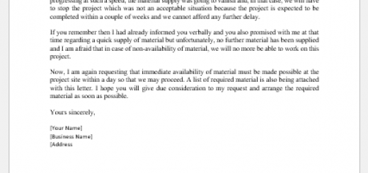 Letter of request for material needed