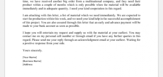 Letter of request for material needed